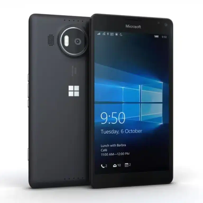 Microsoft Lumia 950 XL smartphone showcasing its sleek design and Windows operating system, captured in high resolution for a detailed view.