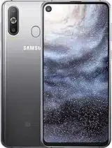 A close-up of the Samsung Galaxy A8s smartphone, highlighting its sleek design and Infinity-O display