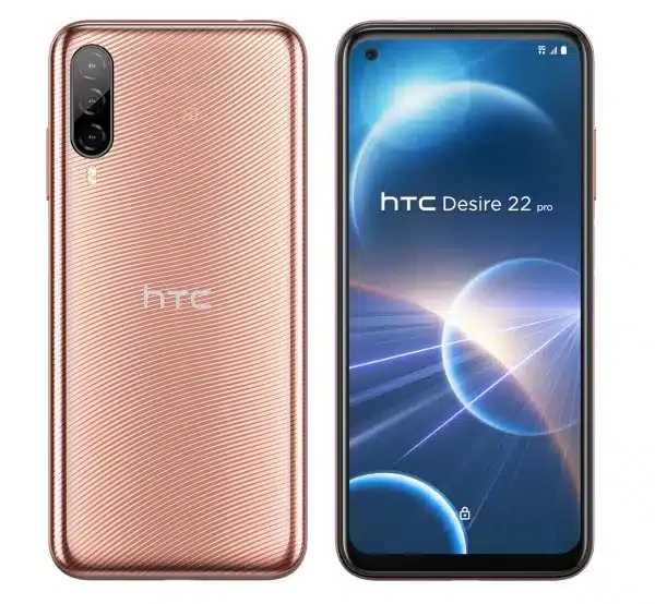 Front view of HTC Desire 22 Pro smartphone showcasing its sleek design, vibrant display, and advanced features for an exceptional user experience.