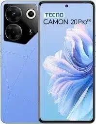 Tecno Camon 20 Pro 5G smartphone against a bright background, showcasing its sleek design and advanced camera capabilities.