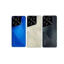 A sleek black smartphone, the Tecno Pova 5, displaying its large screen and modern design.