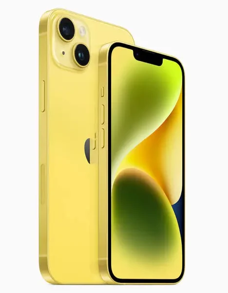 Apple iPhone 14 Plus displaying its large screen and dual-camera setup.