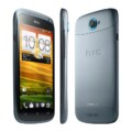 HTC One S smartphone displaying its sleek, metallic body with a vibrant screen.