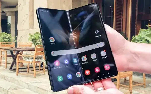Samsung Galaxy Z Fold5 unfolded, displaying its innovative foldable design and vibrant 7.6-inch Dynamic AMOLED screen