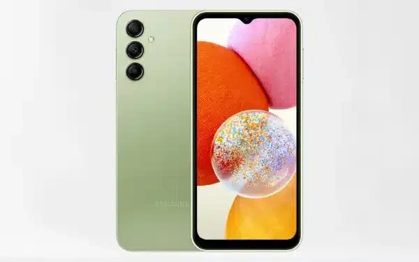 Samsung Galaxy A14 showcasing its stunning 6.4-inch display and high-performance camera system.