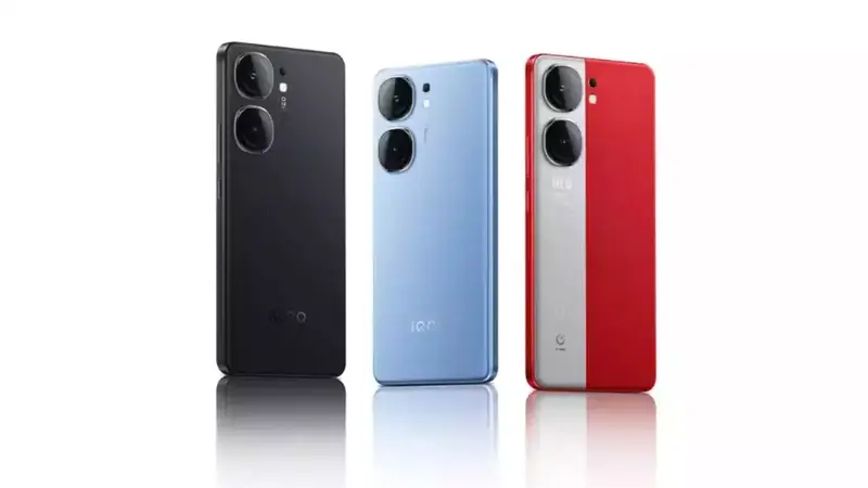 A sleek black smartphone, the vivo iQOO Neo9 Pro (China), featuring a large display and quad-camera setup.