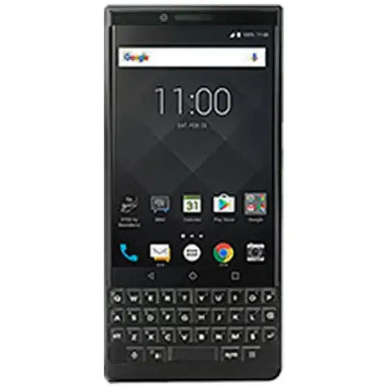 BlackBerry KEY2 A black BlackBerry KEY2 smartphone with a physical keyboard and touchscreen.