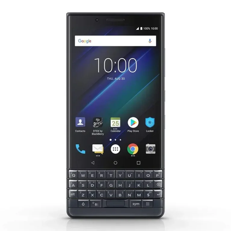 Image of the BlackBerry KEY2 LE smartphone, highlighting its physical keyboard and touchscreen display.