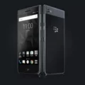 A sleek BlackBerry Motion smartphone with a large touchscreen display and textured back cover, showcasing its modern design and security features.