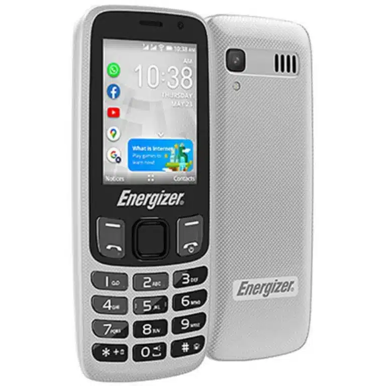 Energizer E242s phone showcasing its sleek design and essential features, captured in high resolution for a detailed view