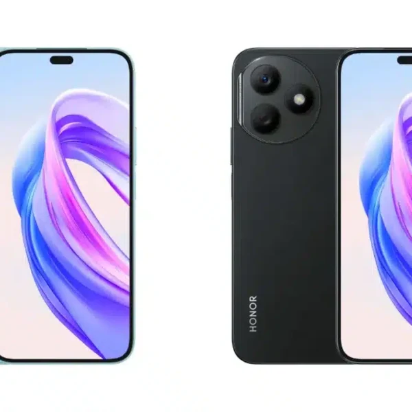 Honor X50i+ smartphone displaying its sleek design and powerful camera system, captured in high resolution for detailed clarity.