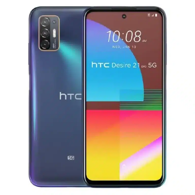 HTC Desire 21 Pro 5G smartphone showcasing its sleek design and vibrant display.