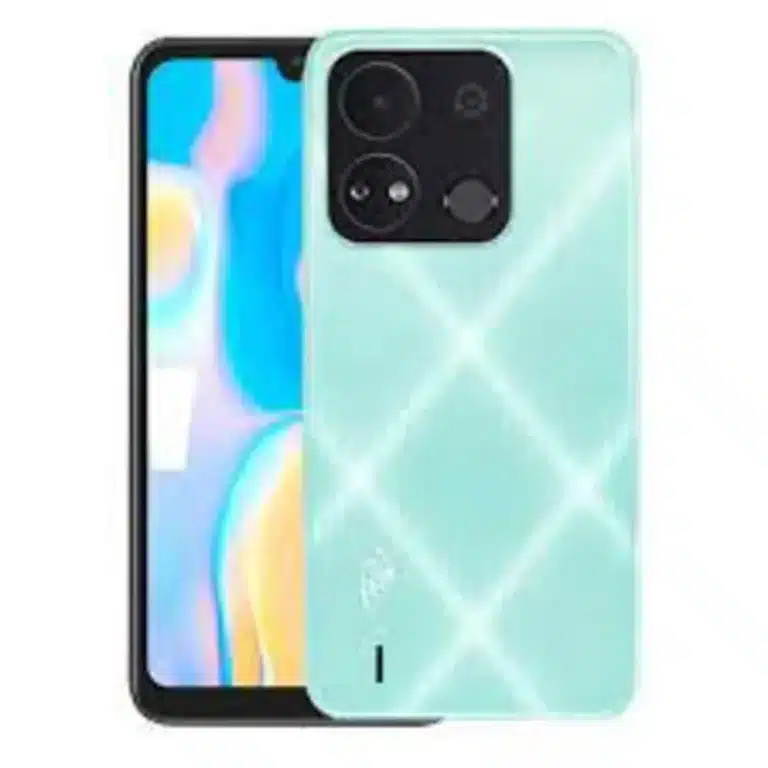 itel A04 A sleek black smartphone with a vibrant display, featuring the itel logo and camera module on the back