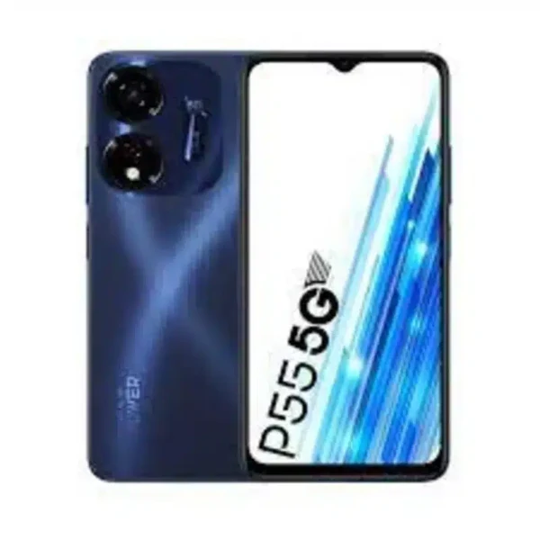 A close-up image of the itel P55 smartphone, featuring its sleek design and vibrant display.