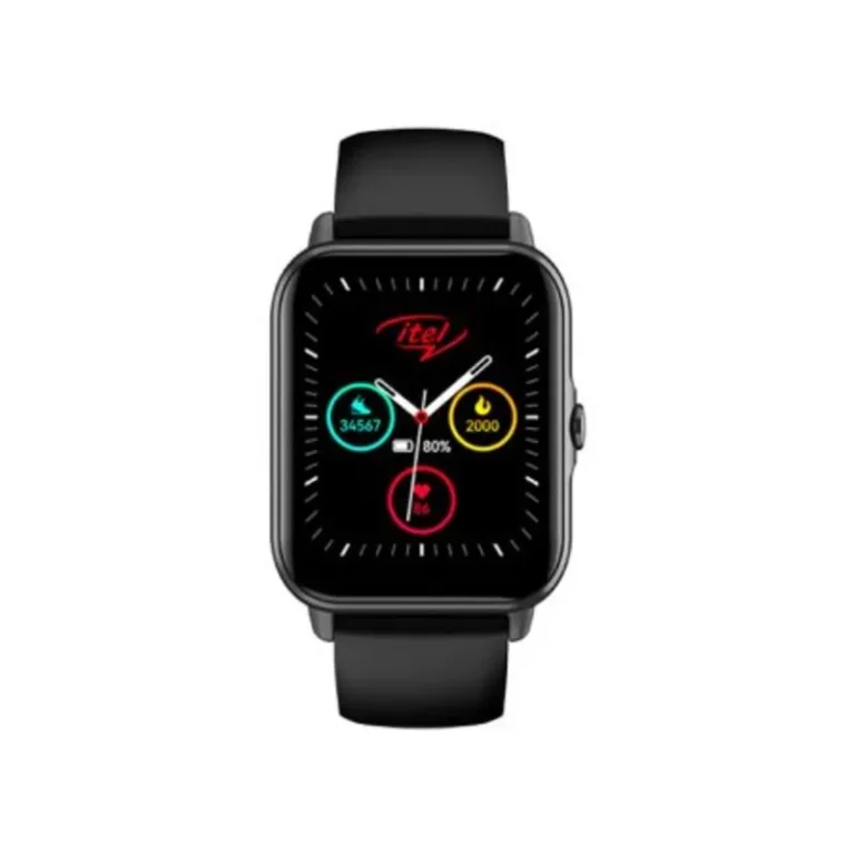 itel Smartwatch 1GS A sleek black itel Smartwatch 1GS on display, showcasing its modern design and advanced features for seamless connectivity and health monitoring.