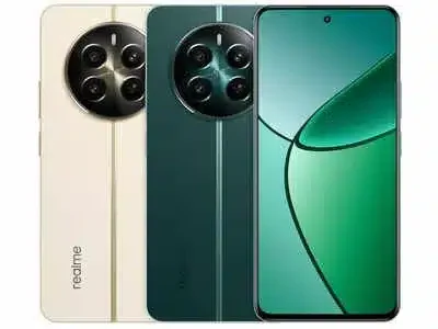 Realme 12+ smartphone showcasing its sleek design and advanced camera system, captured in high resolution to highlight its features.
