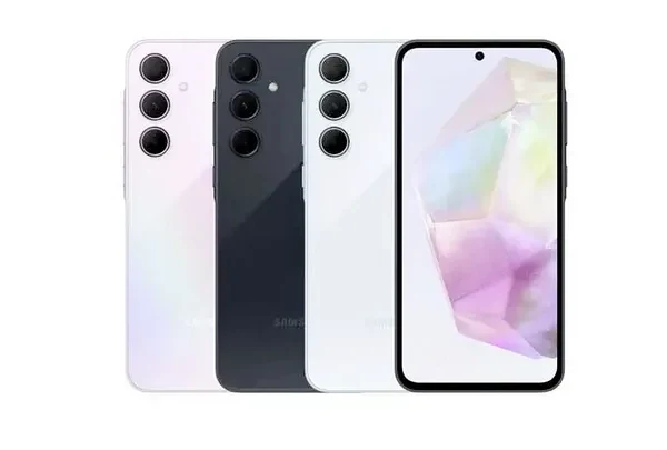 Samsung Galaxy A35 smartphone displaying its sleek design and vibrant display, captured in high resolution for detailed viewing.