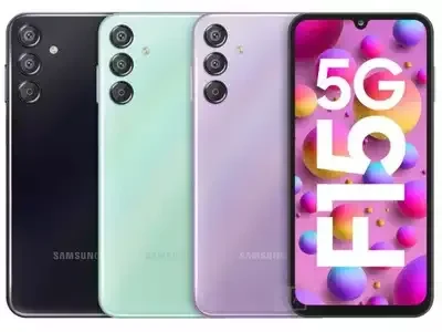 Samsung Galaxy F15 smartphone showcasing its sleek design and vibrant display, captured in high resolution for a detailed view.