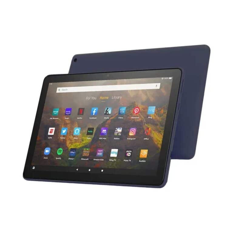 Amazon Fire HD 10 (2021) tablet displaying its vibrant screen and sleek design, captured in high resolution for a detailed view
