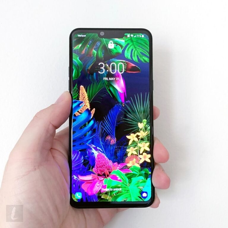 An image of the LG G8S ThinQ smartphone, showcasing its sleek design and vibrant display.