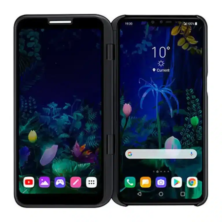Image of the LG V50S ThinQ 5G smartphone, showcasing its sleek design and vibrant OLED display.