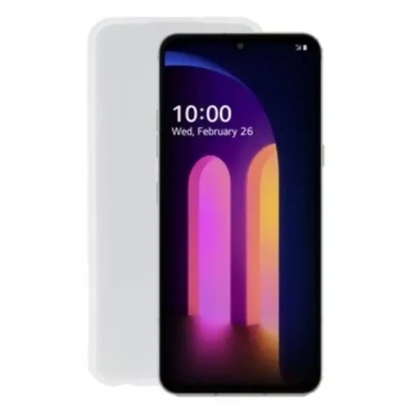 A sleek smartphone, the LG V60 ThinQ 5G, featuring a dual-screen option and advanced camera capabilities.