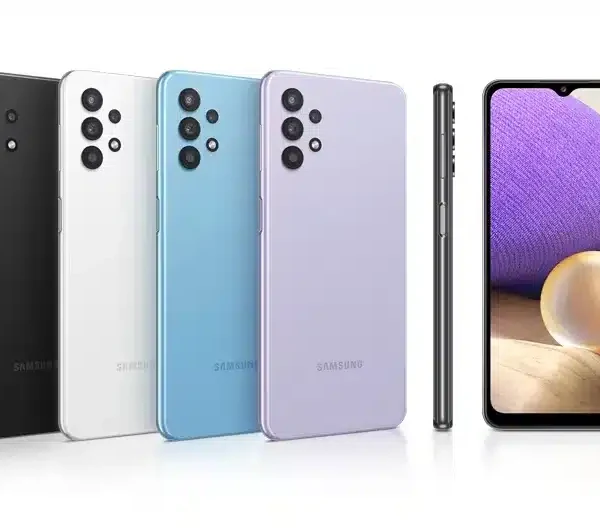 Samsung Galaxy A32 smartphone highlighting its sleek design and advanced features, captured in high resolution for detailed viewing