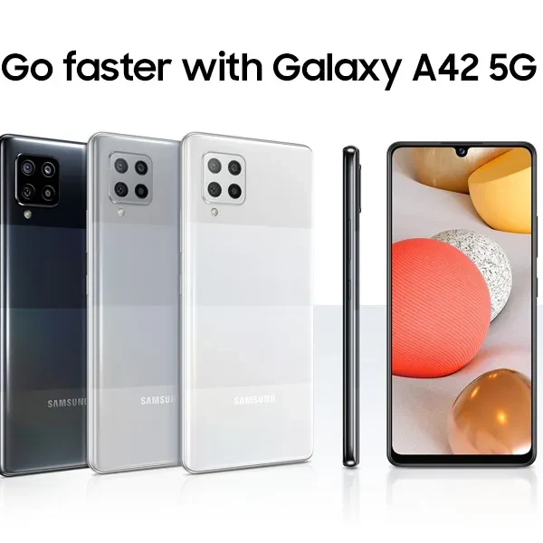 Samsung Galaxy A42 5G smartphone showcasing its sleek design and next-generation connectivity features, captured in high resolution for detailed viewing