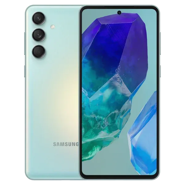 Samsung Galaxy M55 smartphone showcasing its sleek design and advanced features, captured in high resolution for a detailed view