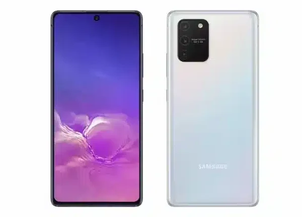 A sleek smartphone resting on a reflective surface, displaying its vibrant screen and camera module.