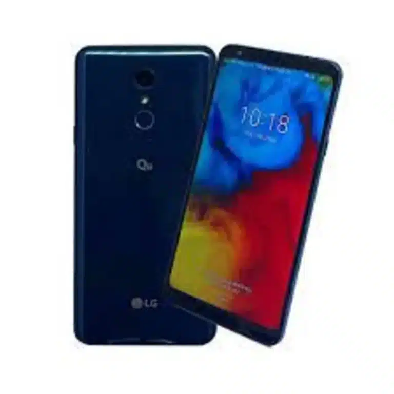 A sleek smartphone, the LG Q8 (2018), displayed against a clean background, showcasing its modern design and features.