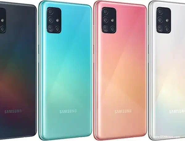 A sleek Samsung Galaxy A51 smartphone resting on a table.