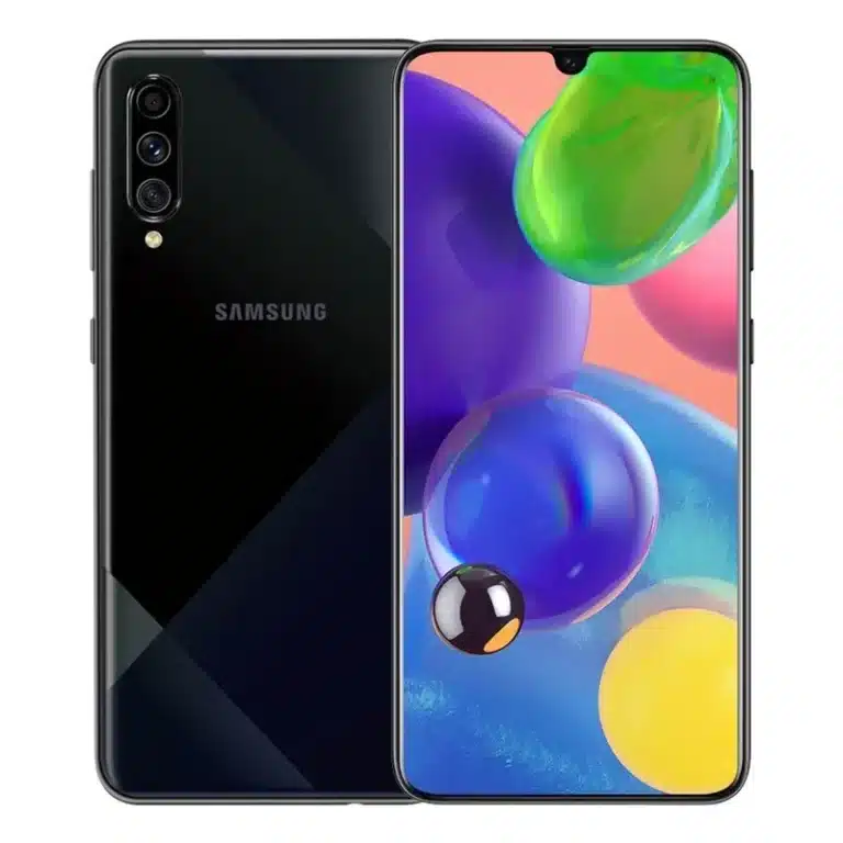 Samsung Galaxy A70s A sleek Samsung Galaxy A70s smartphone in Prism Crush Black color.