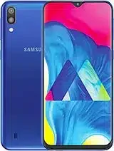 A sleek Samsung Galaxy M10s smartphone with a vibrant display and slim design