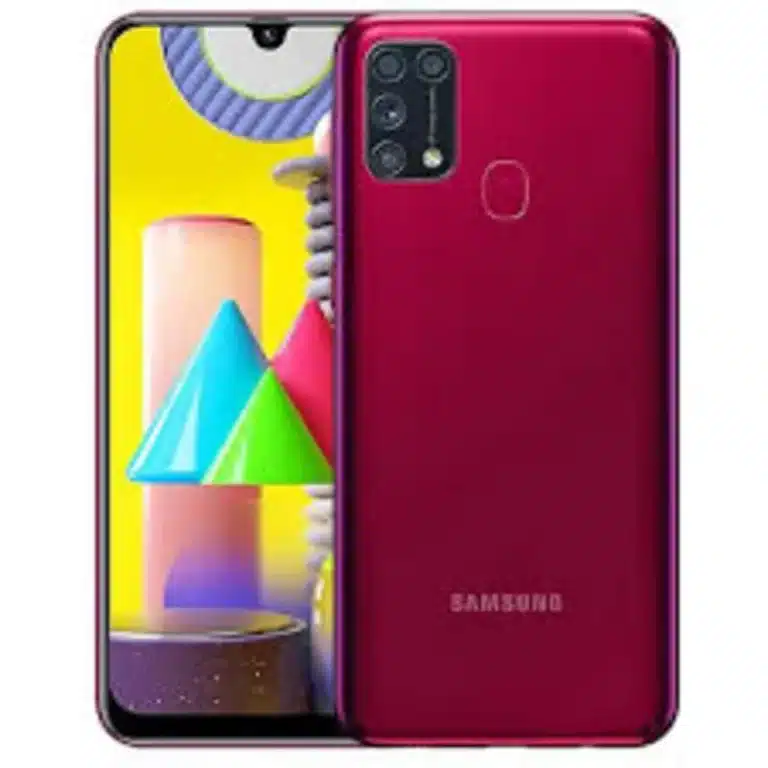 Samsung Galaxy M31 Samsung Galaxy M31 smartphone showcasing its sleek design and advanced camera system, captured in high resolution for a detailed view.