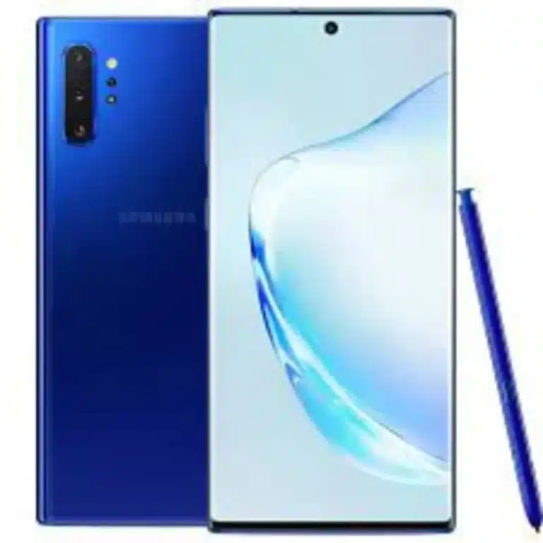 The Samsung Galaxy Note10+ 5G displayed in a sleek, modern setting.