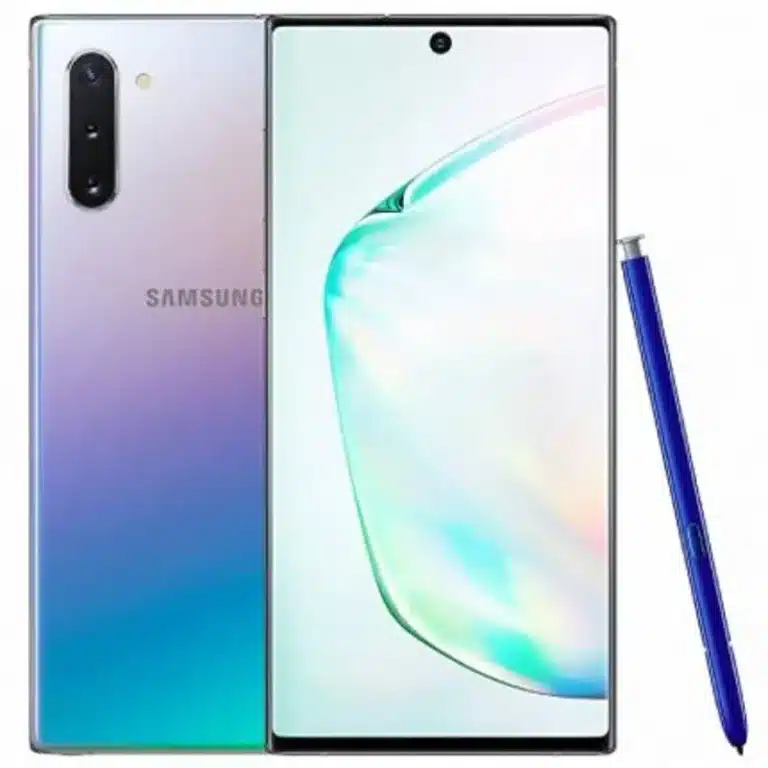 The Samsung Galaxy Note10+ 5G displayed in a sleek, modern setting.