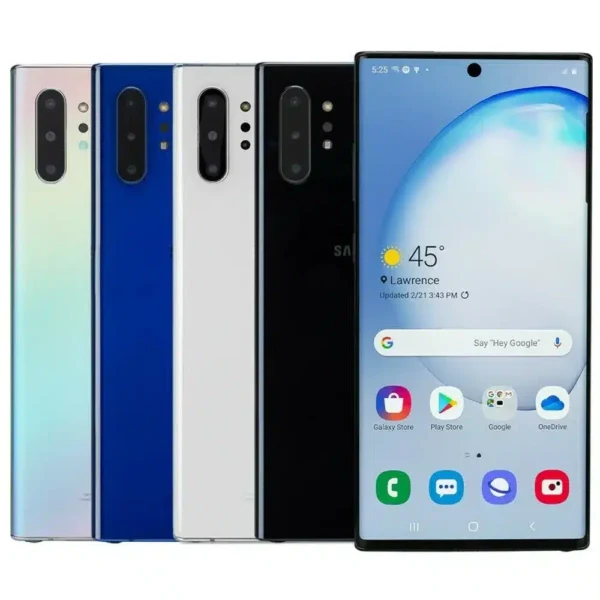 The Samsung Galaxy Note10+ 5G displayed in a sleek, modern setting.