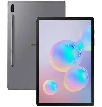 A sleek, black Samsung Galaxy Tab S6 resting on a wooden table with a stylus beside it.