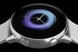 A sleek Samsung Galaxy Watch Active on a wrist, displaying a vibrant touchscreen interface.