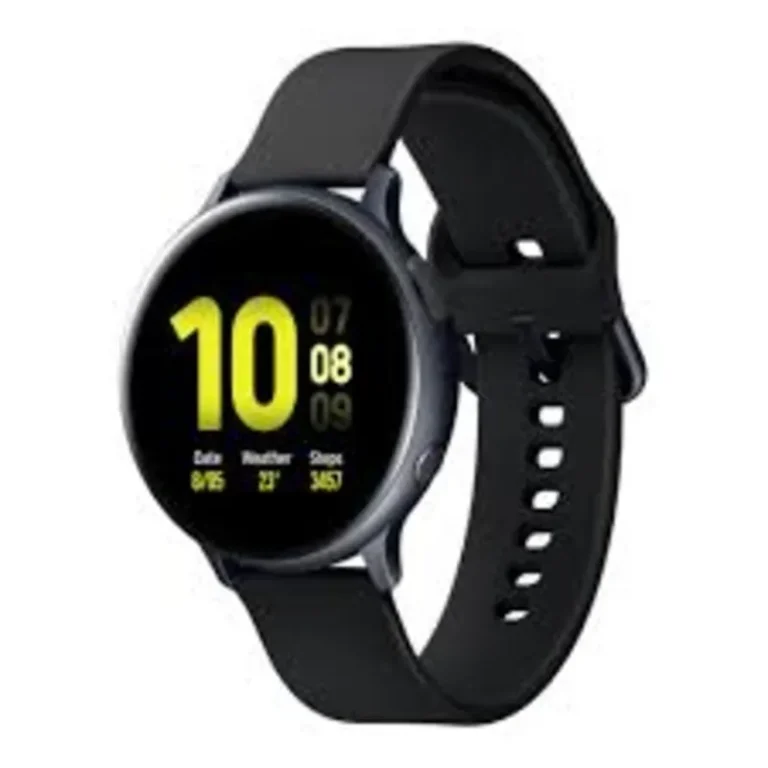 A sleek black Samsung Galaxy Watch Active2 on a wrist.