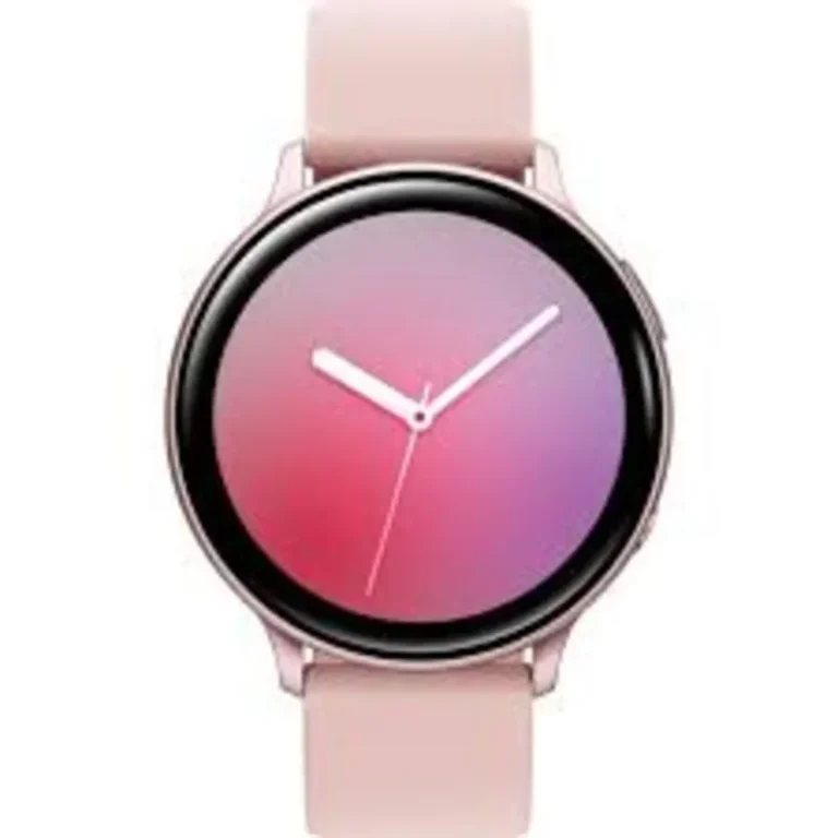 A sleek Samsung Galaxy Watch Active2 Aluminum in pink resting on a wrist.