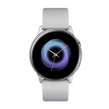 A sleek Samsung Galaxy Watch Active on a wrist, displaying a vibrant touchscreen interface.