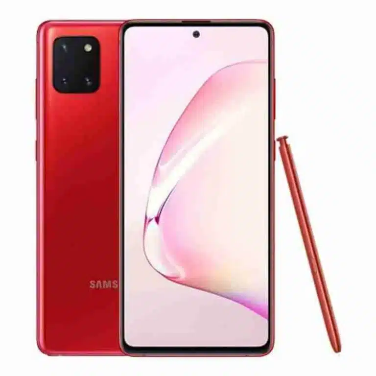 Samsung Galaxy Note10 Lite A person's hand holding a sleek Samsung Galaxy Note10 Lite with a stylus hovering over the screen.