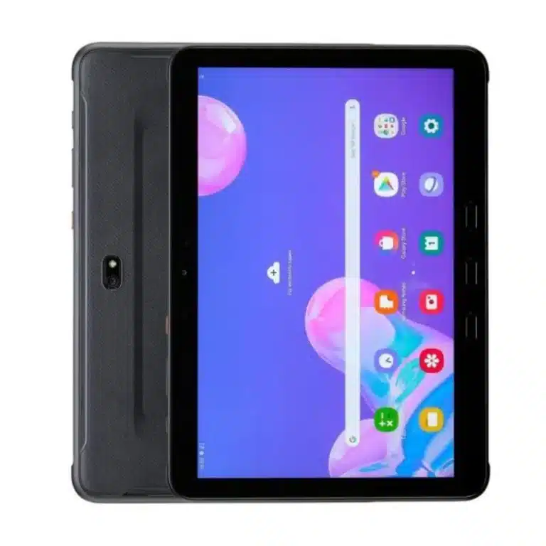 A person using the Samsung Galaxy Tab Active Pro outdoors, with a rugged case and stylus.