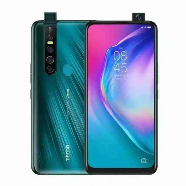 Tecno Camon 15 Premier smartphone showcasing its quad-camera setup and sleek design, perfect for capturing stunning photos and videos.