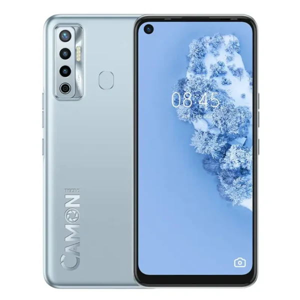 Tecno Camon 17 smartphone with a sleek design, glossy finish, and advanced camera capabilities, showcased against a white background