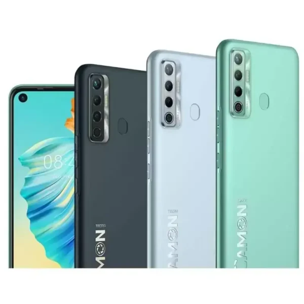 Tecno Camon 17 smartphone with a sleek design, glossy finish, and advanced camera capabilities, showcased against a white background