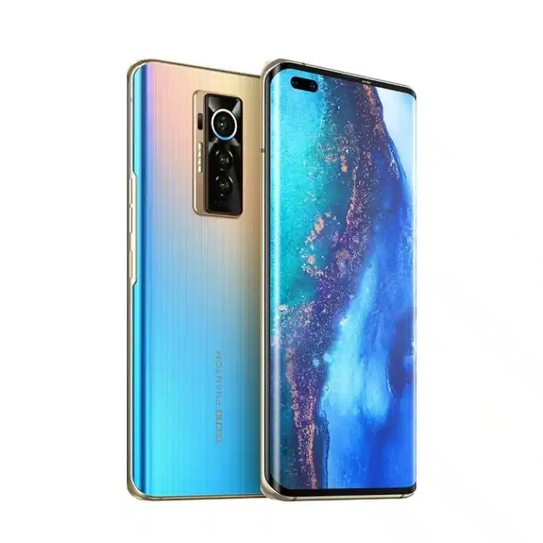 Tecno Phantom X Tecno Phantom X smartphone with a 6.7-inch curved AMOLED display, triple rear camera system, and dual front cameras.