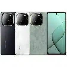 Front and back view of the Tecno Spark 20 Pro 5G smartphone, featuring a sleek gradient design, large display with a central punch-hole camera, and a triple-camera setup on the back.